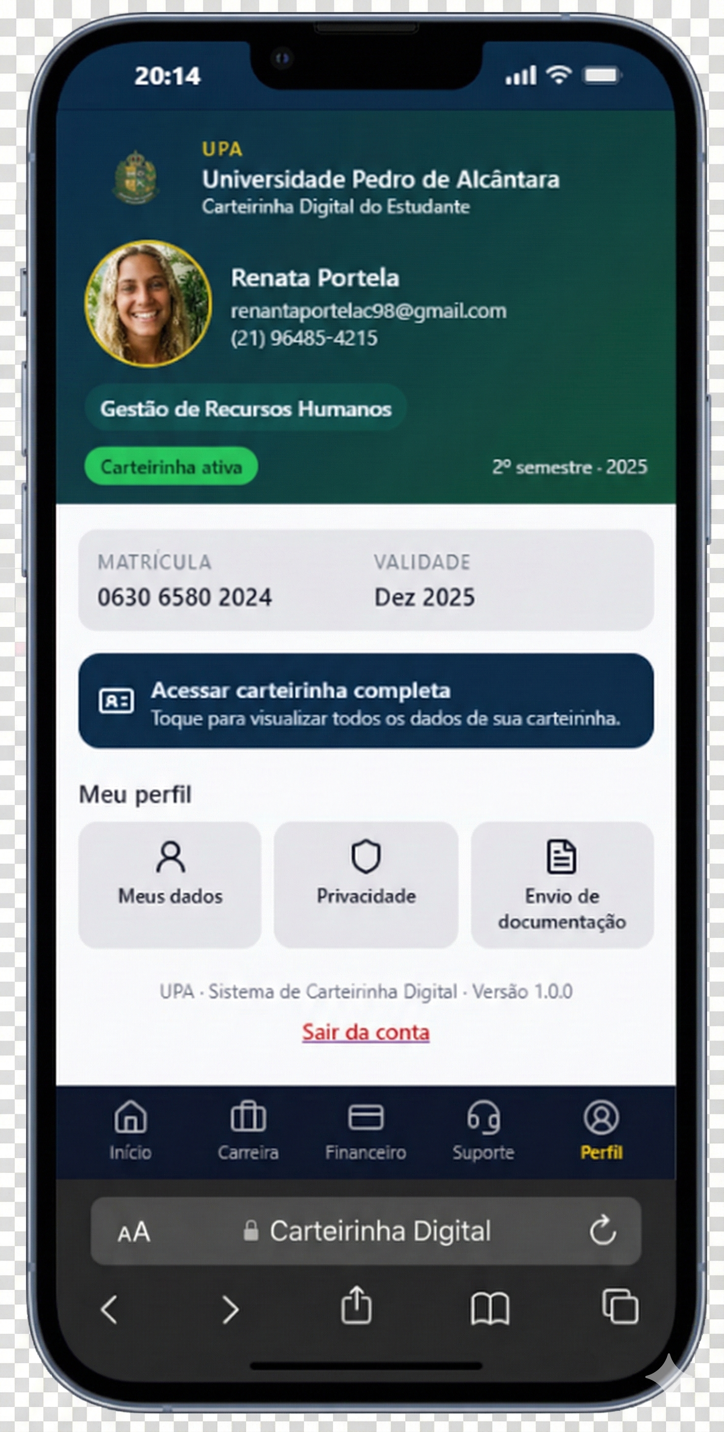 Segundo exemplo de perfil sério da estudante Renata