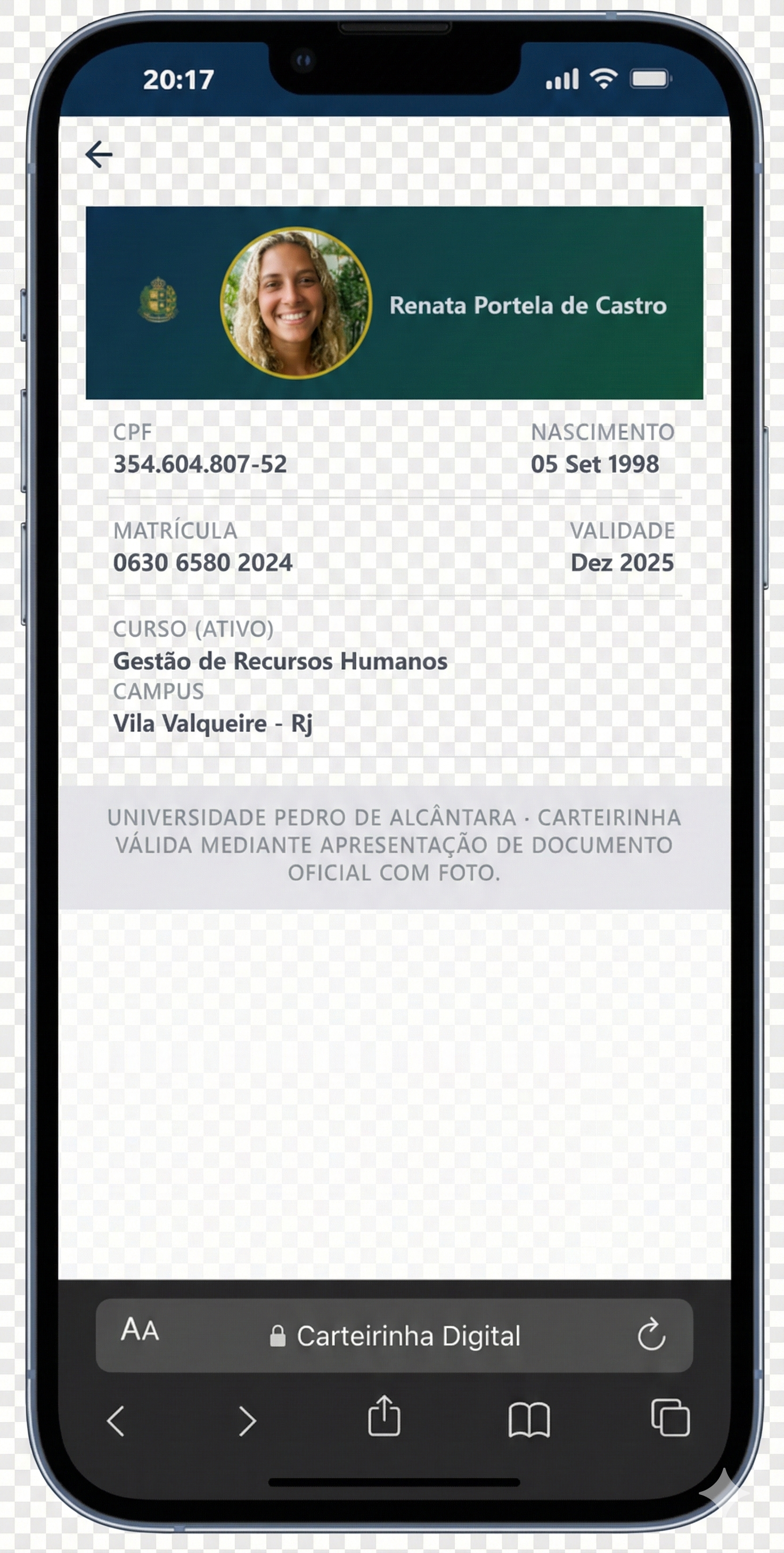 Exemplo de perfil sério da estudante Renata